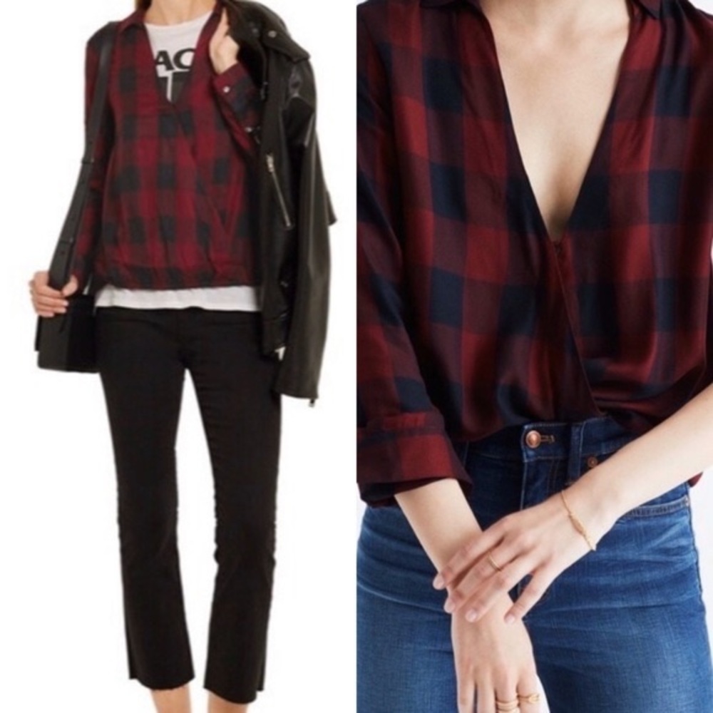 Madewell Wrap Front Checkered Top Size Small - image 4